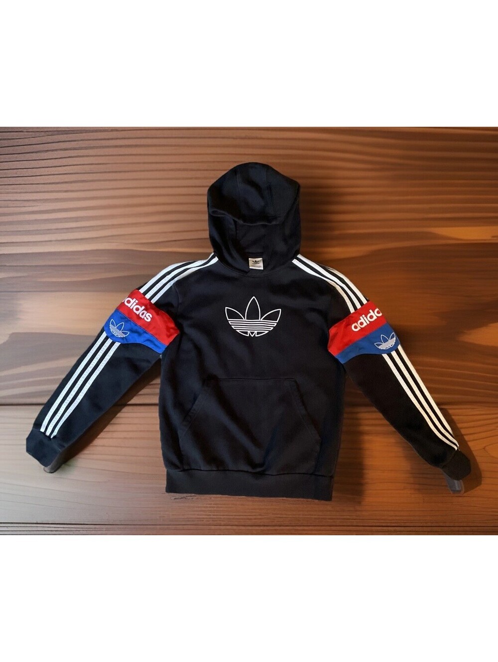 Very Cool Adidas Youth Large Black Sweatshirt W/Color Block Sleeves